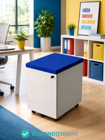 caisson mobile reconditionn&eacute; blanc coussin 